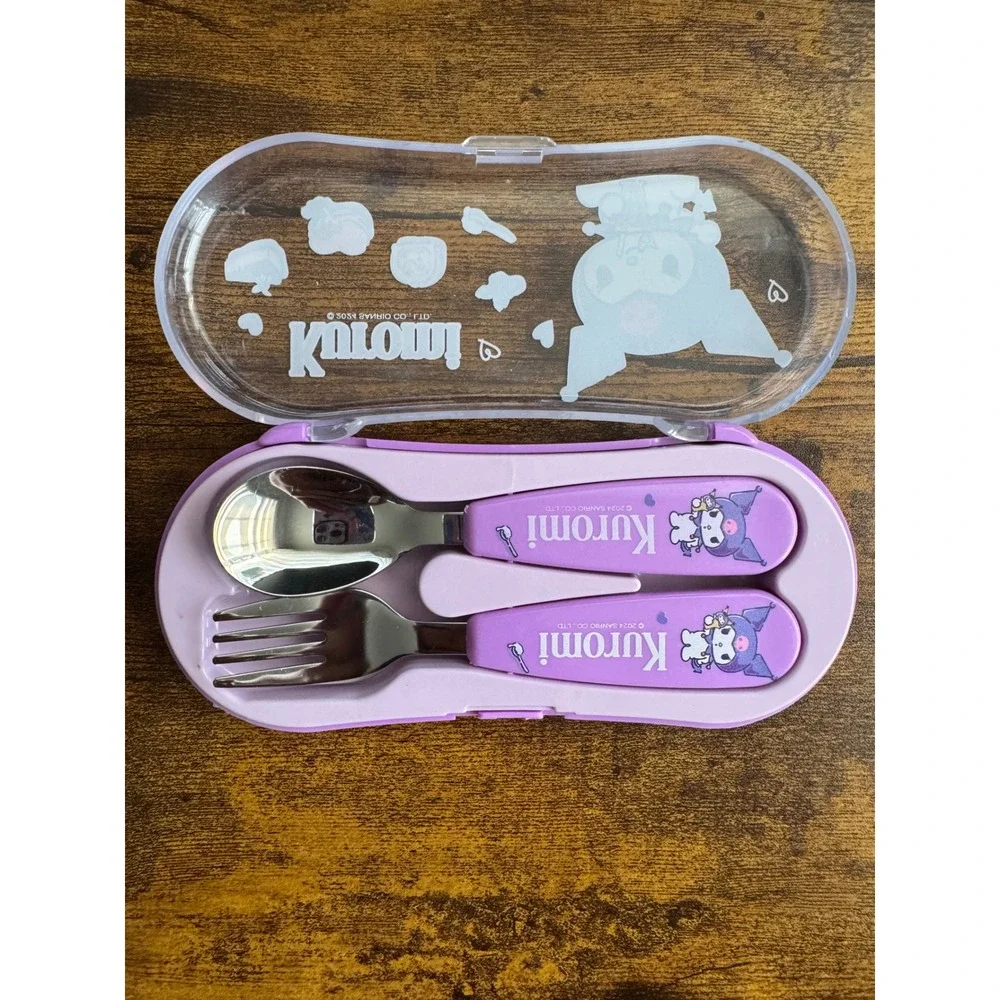 Sanrio Kuromi Utensil Set with Travel Case Purple Fork and Spoon Kids Lunchware